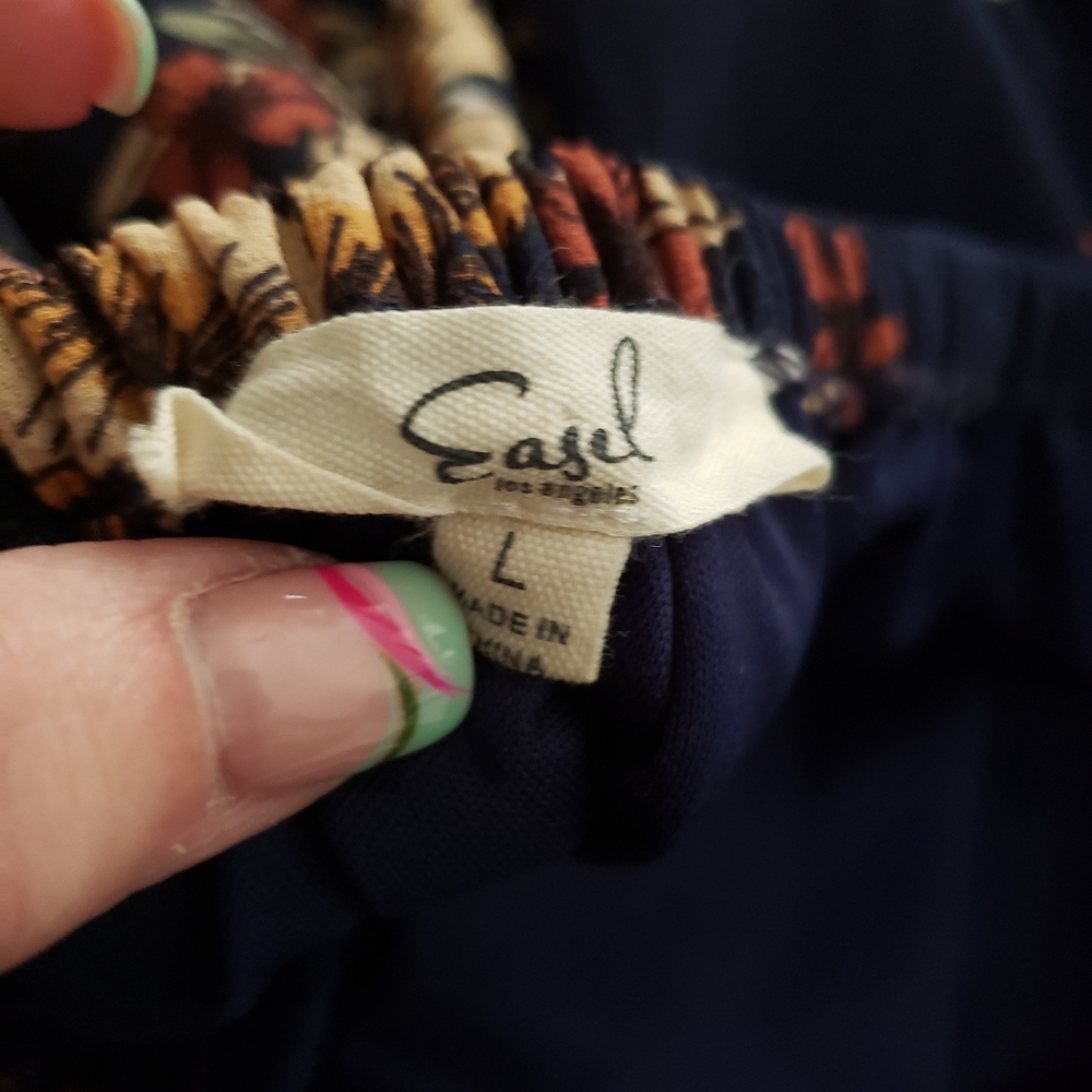 easel Navy Floral Halter Jumpsuit with Mustard Accents - Picture 3 of 3